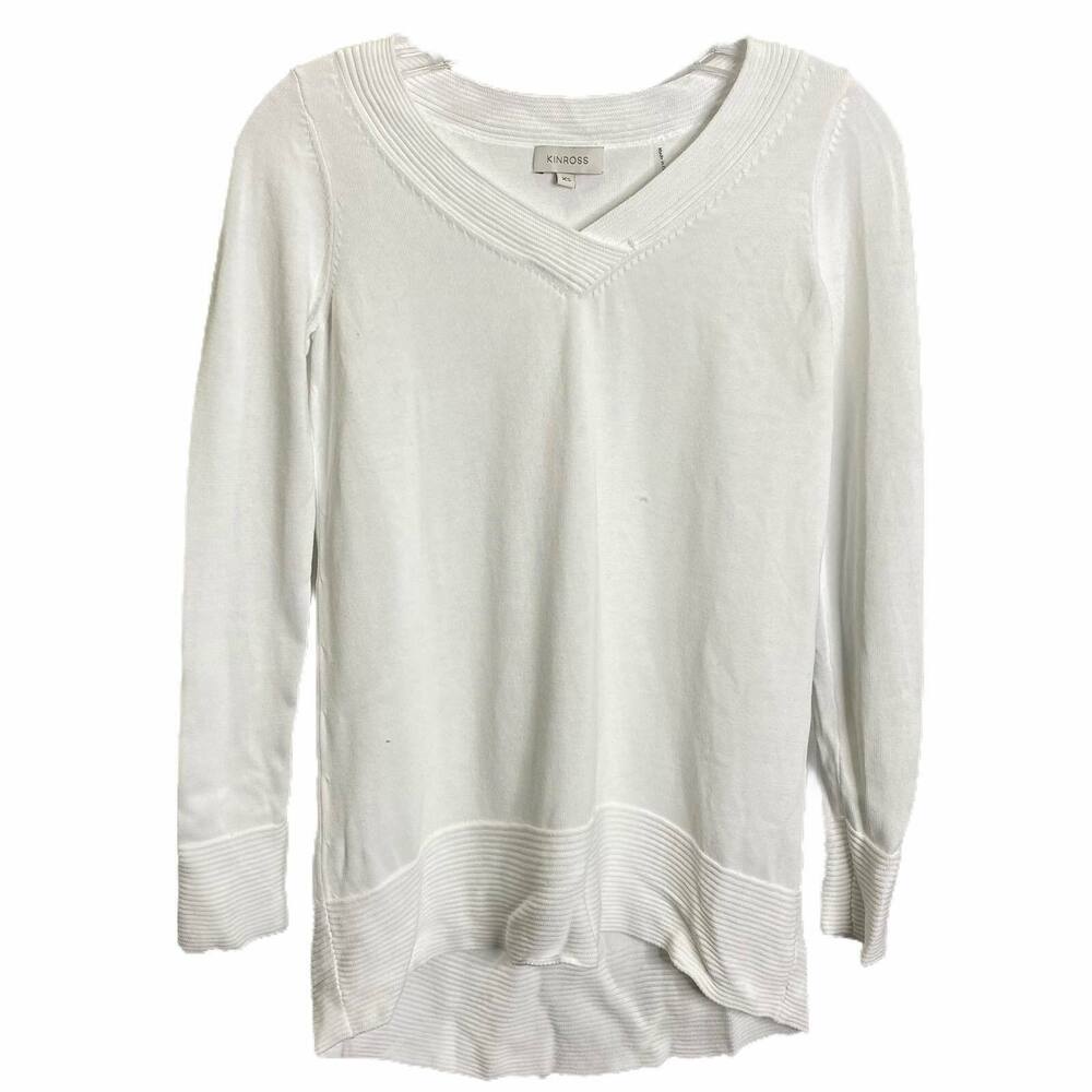 Kinross Sweater V-Neck Women's Sz XS 100% Cotton White Knit Long Sleeve